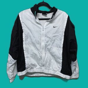 Nike Black White Y2K Full Zip Long Sleeve Windbreaker Size Large